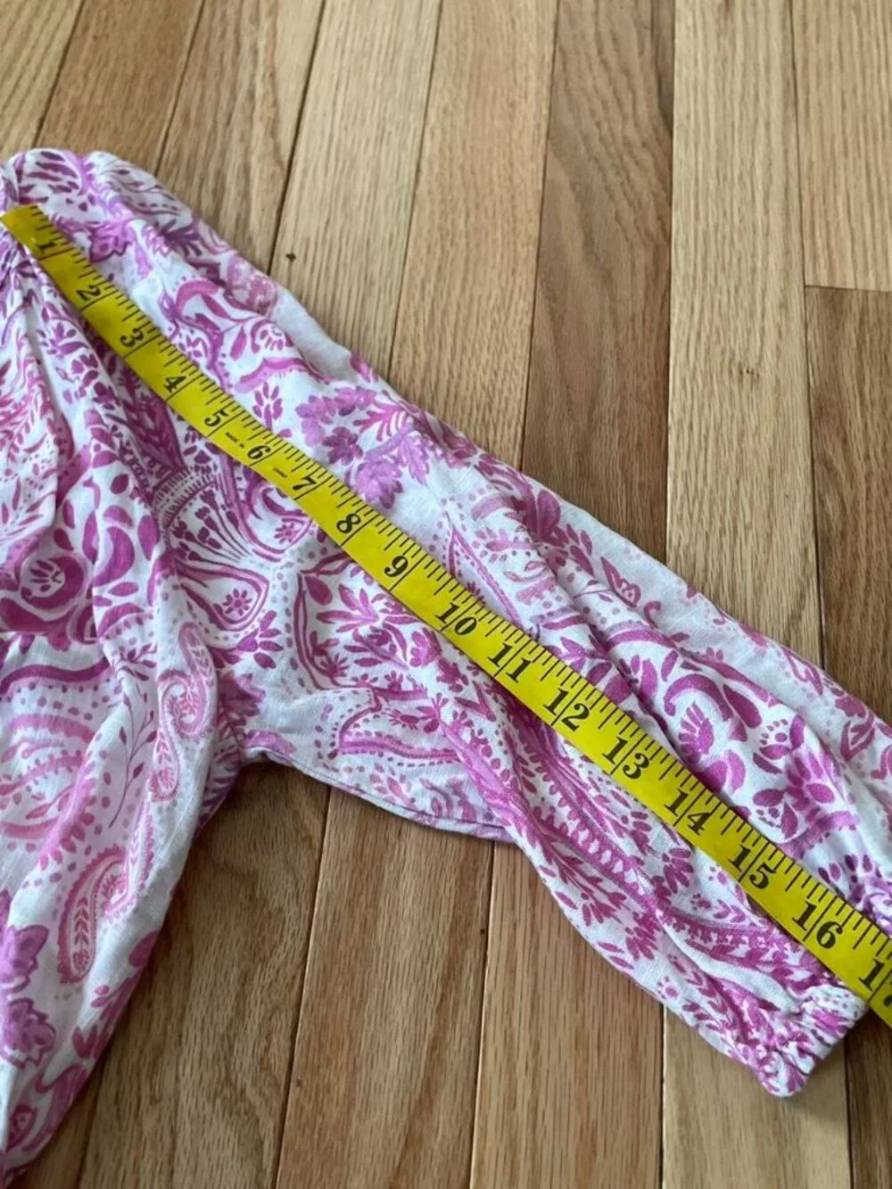 Zara Pink Paisley Boho Puff Sleeve Mini Dress Medium Cottagecore Peasant Linen - Picture 6 of 8